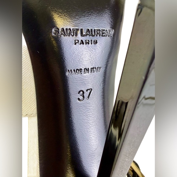 SAINT LAURENT INES SLINGBACK PUMPS IN WHITE SATIN AND BLACK LEATHER - Picture 7 of 7